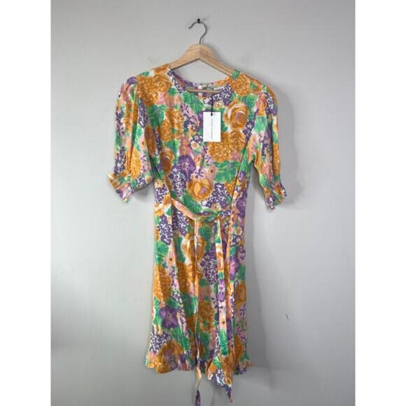NWT Faithfull The Brand Florence Ade Floral Elastic Cuff Mini Dress Multi Color - Picture 2 of 8